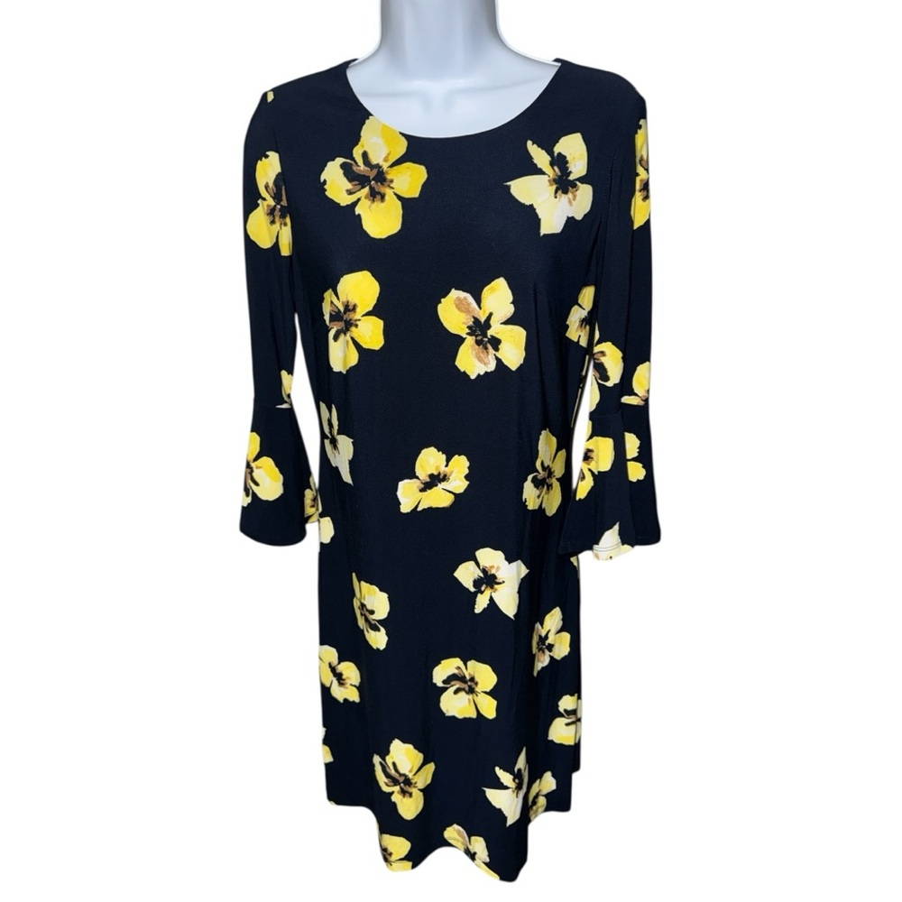 Women's Tommy Hilfiger Navy & Yellow Floral 3/4 Sleeve Dress - 4